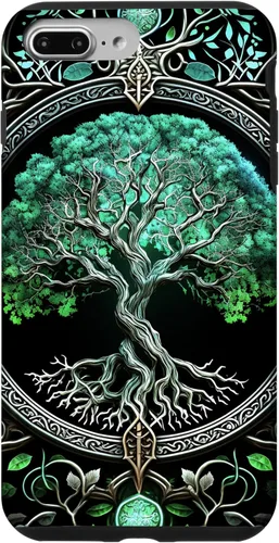 Vista 12 de Tree of Life Yoga Spiritual Celtic Viking Green Black Case for iPhone 17
