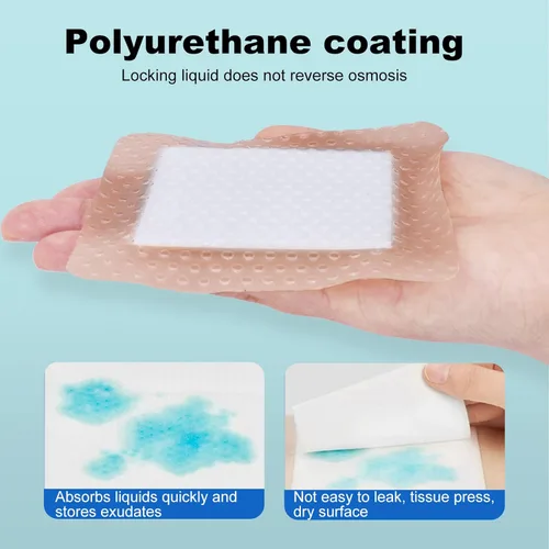Vista 5 de Aderezo de espuma de silicona de 3 x 3 pulgadas, borde suave, vendaje súper absorbente para heridas, parches para úlceras de cama, vendajes