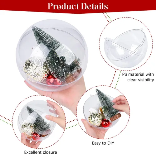 Vista 3 de 2 Pieces 6.3 Inch Christmas Clear Plastic Fillable Ball Ornaments DIY Craft Transparent Baubles Shatterproof Christmas Tree Hanging Ornaments for