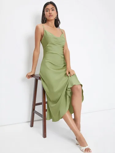 Vista 5 de Floerns Vestido largo de seda satinada con tirantes delgados y cuello vuelto para mujer