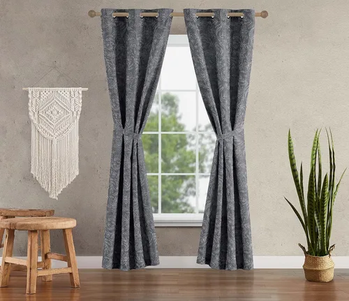 Vista 2 de Jessica Simpson - Cortinas opacas con textura de cachemira floral, juego de 2 paneles y 2 alzapaños, cortinas de privacidad, cabecera con ojales