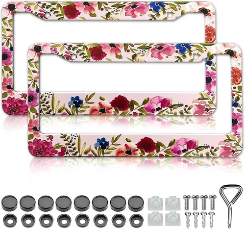 Vista 11 de LIN KANG Hermoso Marco de Matrícula de Flor de Cerezo - 2 PCS Portamatrícula de Flores Florales Cubierta Accesorios Universales de Automóvil
