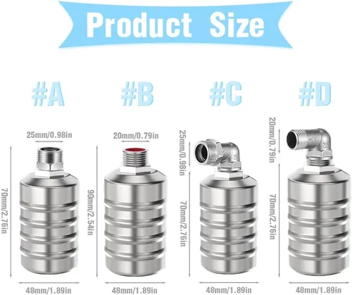 Vista 2 de Válvula de flotador de acero inoxidable 304 totalmente automático con control de nivel de agua, paquete de 2 mini válvulas de flotación de bola