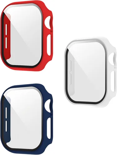 Vista 24 de Paquete de 3 fundas multicolor con protector de pantalla de vidrio templado para Apple Watch SE (Gen 1/2/3) Series 6/5/4 de 1.575 pulgadas, negro +