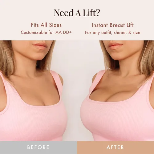 Vista 8 de Bare Babe Boob Tape for Breast Lift, Hypoallergenic Adhesive Tape with 10 Satin Nipple Covers, Strapless Bra, 2 in