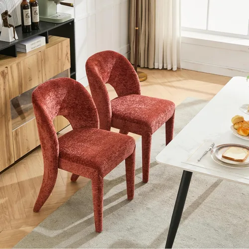 Vista 10 de Set of 2 Dining Chairs with Hollowed-Out Backrest, Chenille Upholstered Desk Chair and Table & Chair Sets for Kitchen and Dining Room,Blue