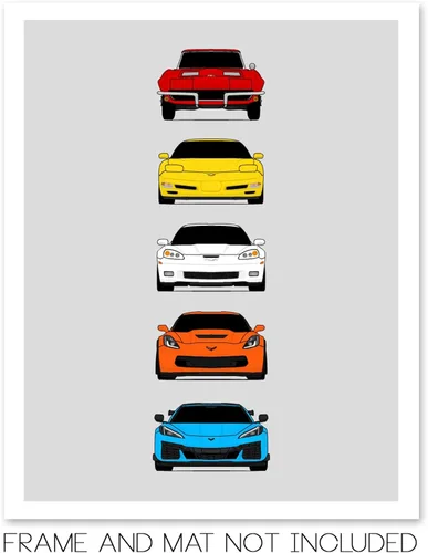 Vista 2 de Custom Car Posters Póster hecho a mano compatible con Chevy Corvette Z06 Generations e impresión de Chevrolet Corvette C2 C5 C6 C7 C8 Z15 Multi
