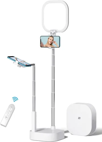 yAyusi Soporte de teléfono para grabación, rotación superior de 360° con dos soportes para teléfono, kit de creador de contenido, luz LED plegable