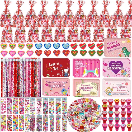 268 unidades de regalos para el día de San Valentín para niños, tarjetas a granel para el día de San Valentín para niños, bolsas de regalos de
