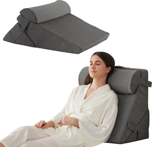 Vista 12 de Bedluxe Juego de 3 almohadas de cuña ajustables de espuma viscoelástica poscirugía para espalda, cuello, alivio del dolor de piernas, cuña de Beige