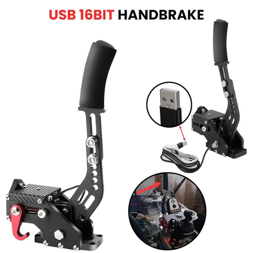 Vista 3 de Endxedo PC Racing Game USB Handbrake 16Bit SIM Compatible with Logitech G27 G29 G920 G923 T500 T300 Simulate Linear Handbrake Black (Only PC System)