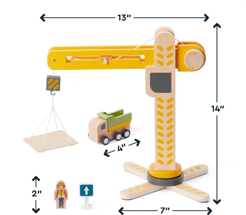 Vista 2 de Juego de vehículos de construcción de madera para niños pequeños de 3 a 5 años, flota de comando de grúa de 18 piezas con 8 vehículos de madera