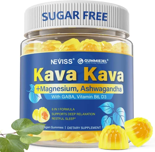 NEVISS Gomitas de Kava Kava para la Calma, Relajación y Sueño Natural | con GABA, Ashwagandha, Magnesio, Vitamina B6 D3 | Suplemento de Extracto de