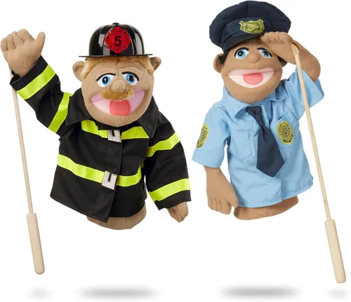 Melissa & Doug - Paquete de marionetas, oficial de policía y bomberos