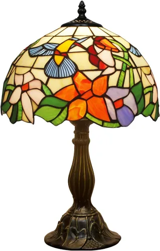 WERFACTORY Tiffany Lámpara de vitral, estilo colibrí, lámpara de mesita de noche, lámpara de lectura de escritorio, 12 x 12 x 18 pulgadas,