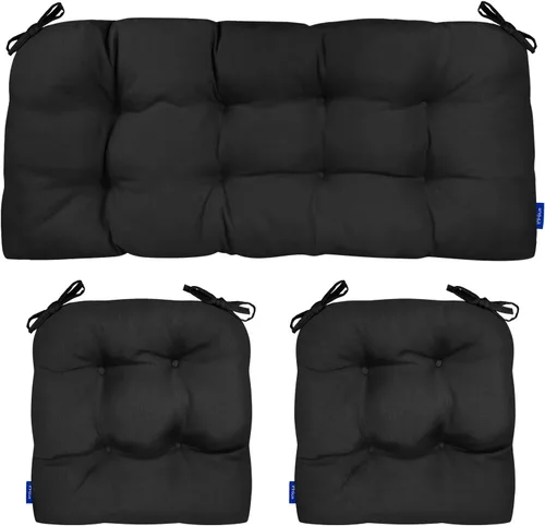 Vista 67 de Cojines de mimbre copetudos de 3 piezas para muebles de patio, cojines de mimbre para sillas de exterior con lazos, cojines de mimbre repelentes al