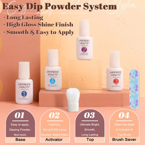 Vista 7 de Lavender Violets - Kit de uñas de 22 piezas para Halloween con 16 colores en polvo de inmersión: rojo, marrón, dorado, verde con líquido para uñas