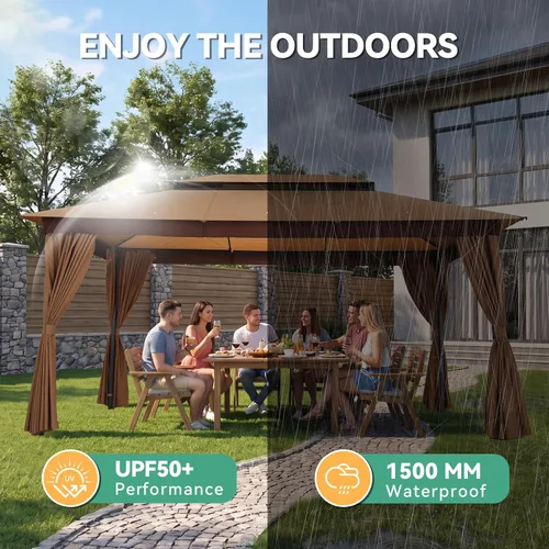 Vista 8 de COBIZI 10x15 Outdoor Patio Gazebo with Privacy Curtains, Khaki Caqui
