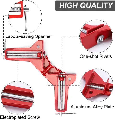 Vista 3 de 4 abrazaderas de ángulo recto de 90 grados, abrazaderas de esquina de aleación de aluminio, abrazadera cuadrada ajustable, herramientas manuales