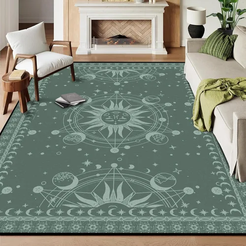 Vista 17 de Alfombra de Sol y Luna Boho Alfombras de Área Celestiales para Dormitorio Residencia Universitaria Sala de Estar Bohemia Oculta Creciente Solar