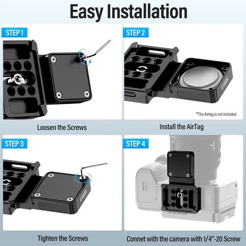 Vista 4 de SIRUI Placa de liberación rápida para AirTag, placa de montaje para ARCA con placa de liberación rápida de tornillo de 1/4"-20 para AirTag oculto