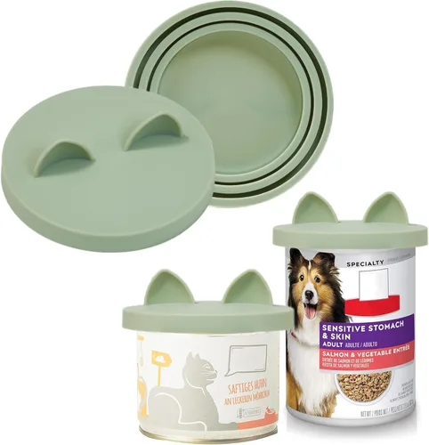 Vista 8 de OHMO Paquete de 2 tapas para latas de comida para perros, (3, 12, 14 onzas, etc.), tamaño universal, sin BPA, para gatos y mascotas, color verde