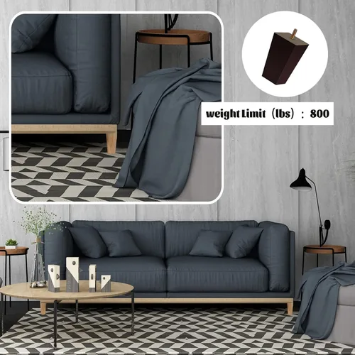 Vista 3 de Juego de 4 patas de sofá cuadradas para cama, patas de repuesto de madera de 2 pulgadas para muebles, color marrón oscuro