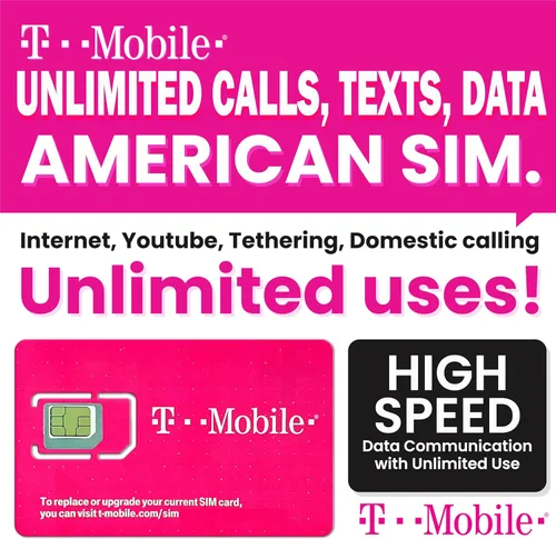 T-Mobile Prepaid USA SIM Card (90 días) | 5G/4G-LTE ilimitado de datos de alta velocidad/llamadas/textos () Tarjeta SIM prepagada para EE. UU. | Uso