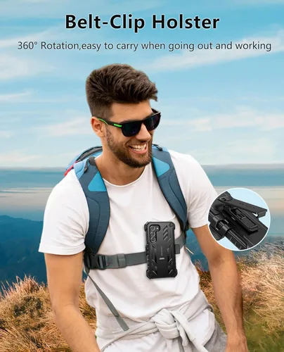 Vista 7 de FNTCASE Funda para Samsung Galaxy S23-Plus: Funda protectora resistente a prueba de golpes con funda de clip para cinturón y soporte Funda de Negro