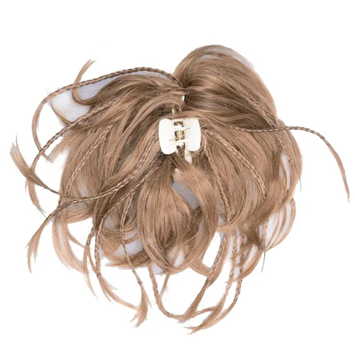 Vista 6 de IMISSU Extensiones de cabello hechas a mano con clip de cola de caballo trenzada, extensiones de cabello de cola de caballo (cobre ceniza)