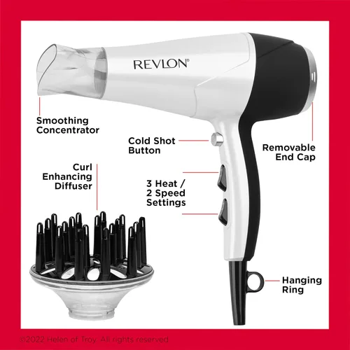 Vista 5 de REVLON Aumento de volumen, secador de pelo con difusor de mejora de rizos, aumenta el volumen, disminuye el encrespamiento y los daños, secado