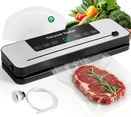 Máquina selladora al vacío para alimentos, compacta automática con cortador de bolsas