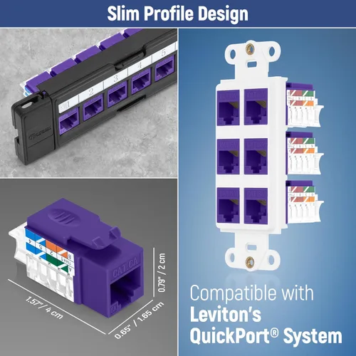 Vista 191 de Everest - Paquete de 50 conectores Keystone RJ45 Cat6 en ángulo de 45°, color blanco, conectores RJ45 hembra de perfil delgado, conector Keystone