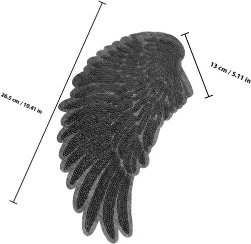 Vista 2 de 2pcs Black Angel Wing Sewing Patches Glitter Sequin Embroidered Applique DIY Clothes Iron-on Patch for Garment Decoration and Costume Craft