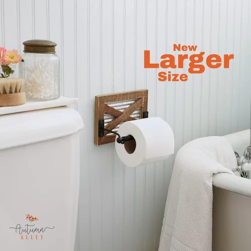 Vista 2 de Autumn Alley Portarrollos de Papel Higiénico Rústico de Granja para Pared - Accesorios de Decoración de Baño de Granja Campestre con Madera Marrón