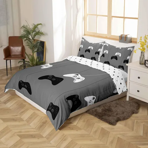 Vista 3 de Feelyou Juego de ropa de cama con estampado geométrico reversible para niños y adolescentes, 3 piezas, 1 funda de edredón con 2 fundas de almohada