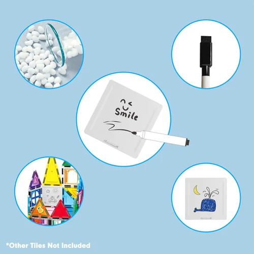 Vista 5 de Azulejos de lona pizarra blanca con 8 azulejos magnéticos de construcción y 5 rotuladores, bloques de construcción de expansión, kits de aprendizaje