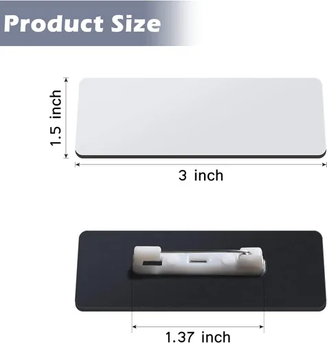 Vista 2 de Placa de identificación en blanco de 1 x 3 pulgadas, placa de identificación en blanco con respaldo de alfiler para trabajadores de oficina