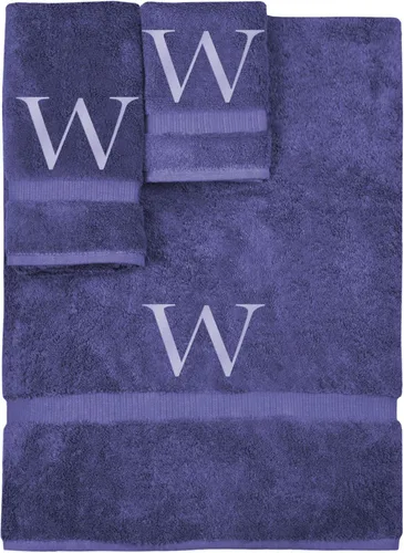 Vista 237 de Juego de toallas con monograma, regalo personalizado, juego de 3 - Letra de bloque dorada bordada en toalla - Extra absorbente 100% algodón turco