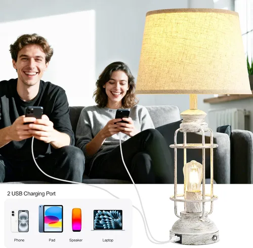 Vista 5 de Juego de 2 lámparas de mesa de 28" para sala de estar, lámparas táctiles regulables de 3 vías con puertos USB A+C, lámparas de mesa estilo granja