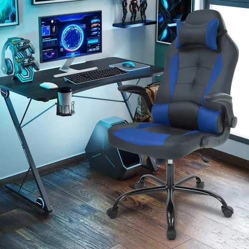 Vista 14 de BLKMTY Silla de juegos de PC, silla de escritorio ergonómica de masaje, sillas de carreras de piel sintética ajustable con soporte lumbar, Blanco