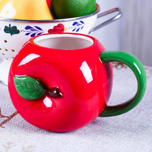 Taza de cerámica para el hogar y la oficina, taza creativa de frutas 3D de porcelana con asa para café, té, jugo, leche y agua, 17 onzas, taza con