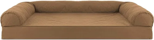 Vista 2 de Furhaven - Cama de espuma de gel refrescante para perro, estilo sofá, acolchada, con funda extraíble y lavable, color marrón tostado, tamaño jumbo