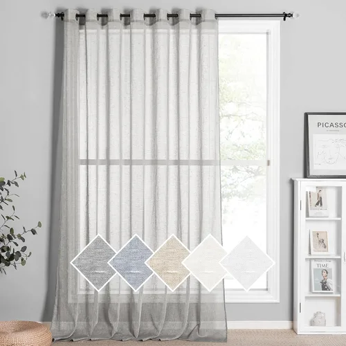 Vista 13 de Nicetown - Cortinas para puerta corredera transparentes de lino sintético de 100 pulgadas de ancho, para puerta de patio