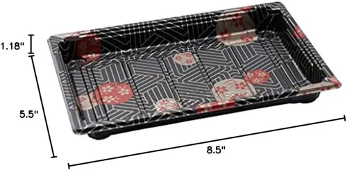 Vista 4 de EcoQuality Bandejas grandes de sushi negras con tapas de 8.5 x 5.5 pulgadas, caja de embalaje desechable de sushi, contenedor de transporte, cajas