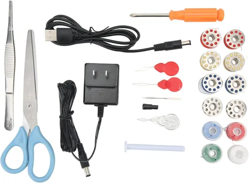 Vista 6 de Máquina de coser de mano, mini máquina de coser inalámbrica eléctrica portátil de doble línea con mango ergonómico, enchufe de EE. UU. 110-240V