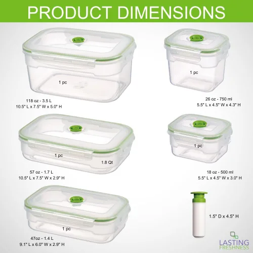 Vista 5 de Lasting Freshness - Envases de sellado al vacío de plástico sin BPA con bomba manual – Almacenamiento de alimentos hermético, preparación de comidas
