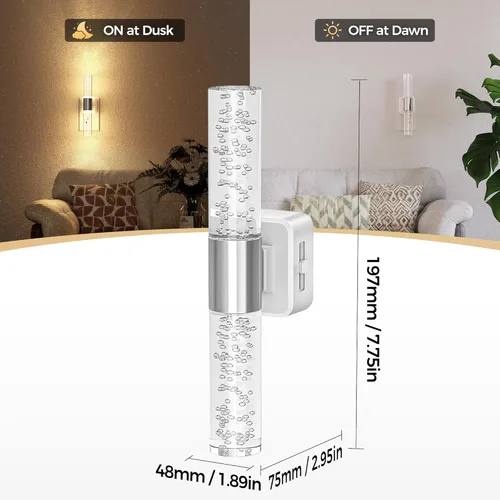 Vista 3 de DORESshop Luz nocturna LED, luces nocturnas giratorias que se enchufan a la pared con sensor de luz automática de 3000 K luz nocturna con brillo