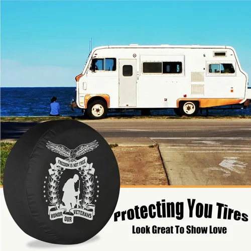 Vista 2 de Cubierta de neumático de repuesto, silueta de soldado del día de los veteranos, cubierta de neumáticos de caravana, resistente a la intemperie, a