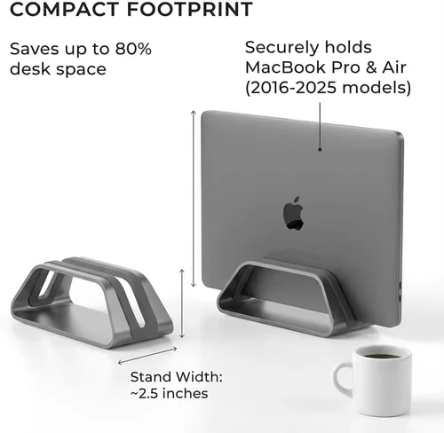 Vista 3 de HumanCentric Soporte vertical para laptop compatible con MacBook Pro y MacBook Air, soporte para escritorio de computadora personal, aluminio